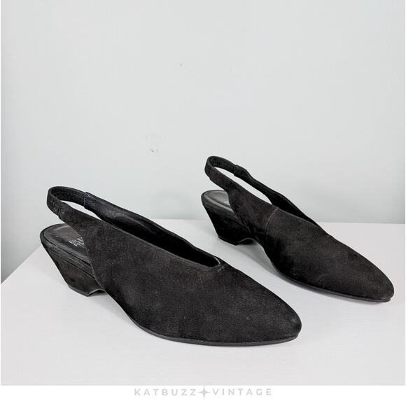Eileen Fisher Gatwick Slingback Heels Shoes 9 Black Suede Pump Minimalist Work - Picture 1 of 11